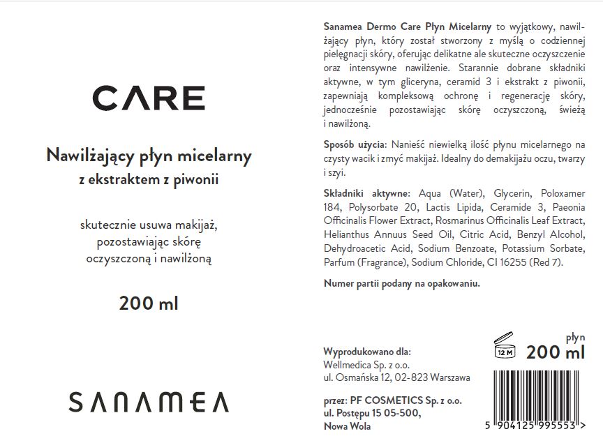 SANAMEA Dermo Care PŁYN MICELARNY  z ekstraktem z PIWONII