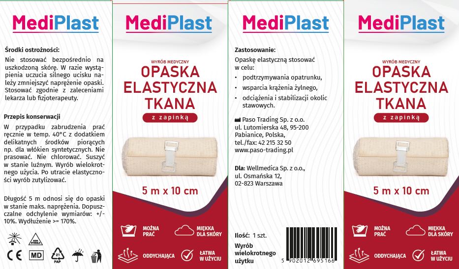 MEDIPLAST Opaska elastyczna z zapięciem 5mx12cm