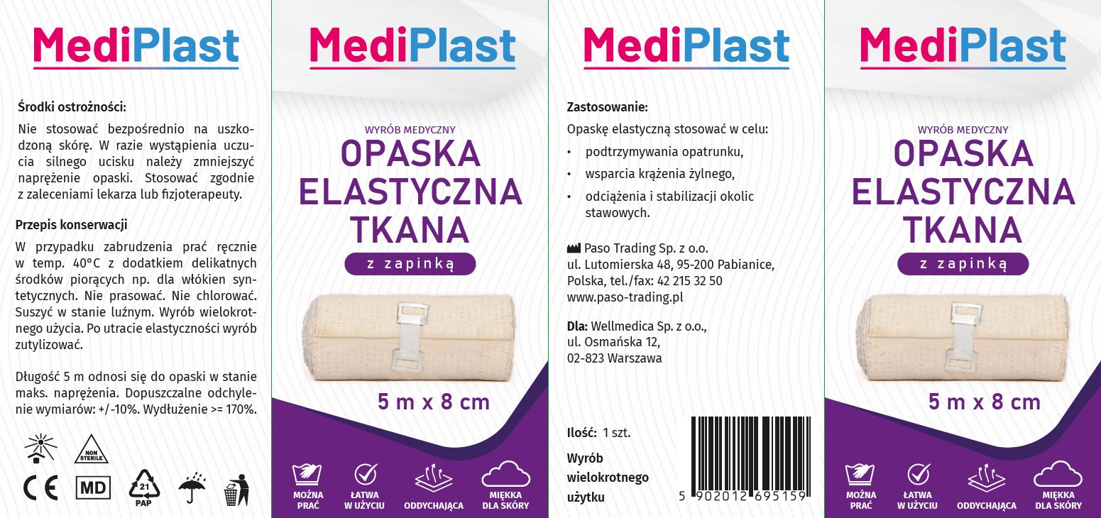 MEDIPLAST OPASKA ELASTYCZNA TKANA z zapinką 5 m x 8 cm