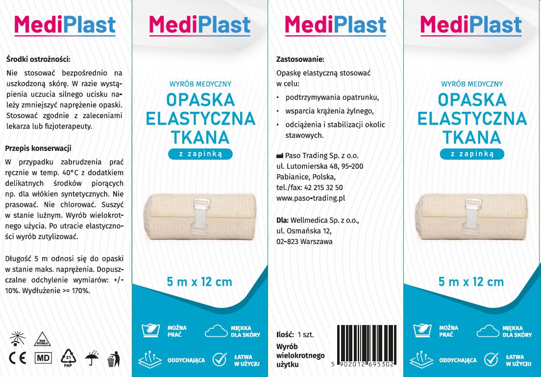 MEDIPLAST OPASKA ELASTYCZNA TKANA z zapinką 5 m x 12 cm